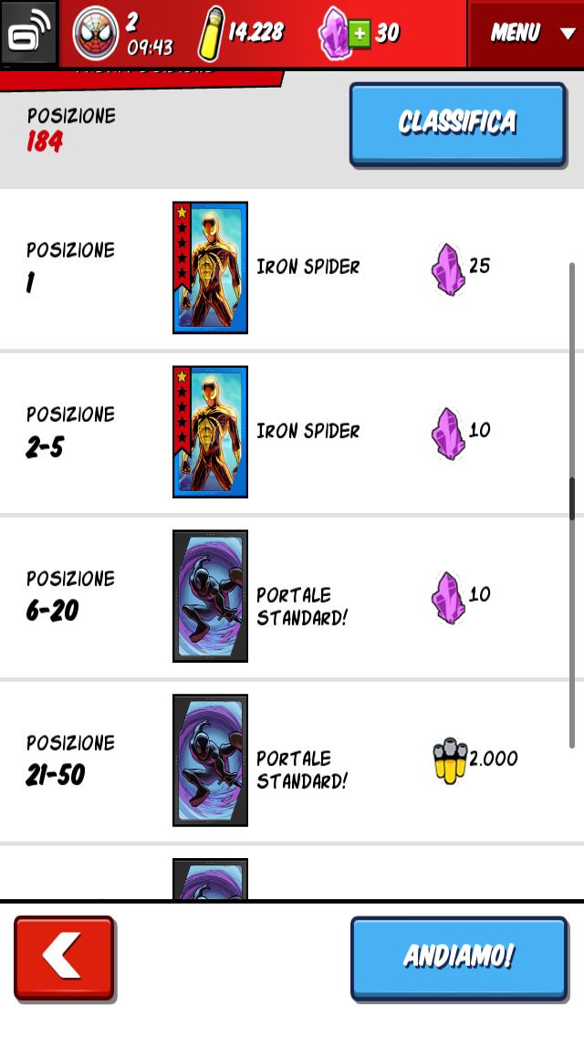 Spider-man unlimited premi eventi classifica